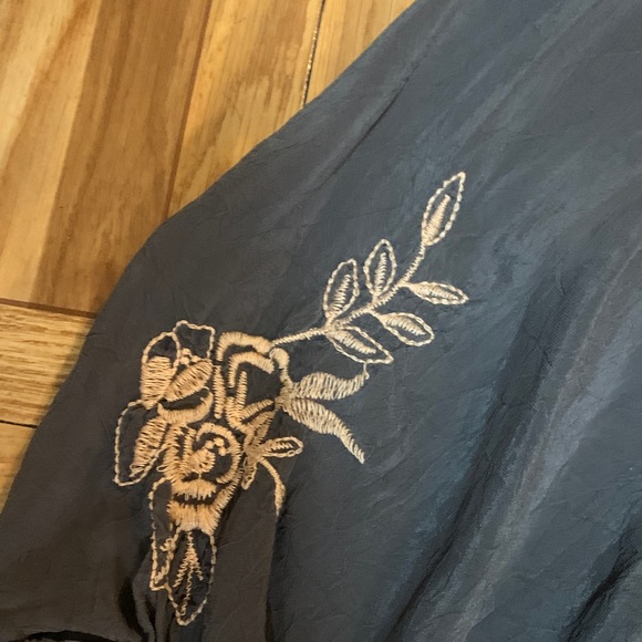 Johnny Was Charcoal Top with Red and tan Floral Embroidery - Picture 4 of 5